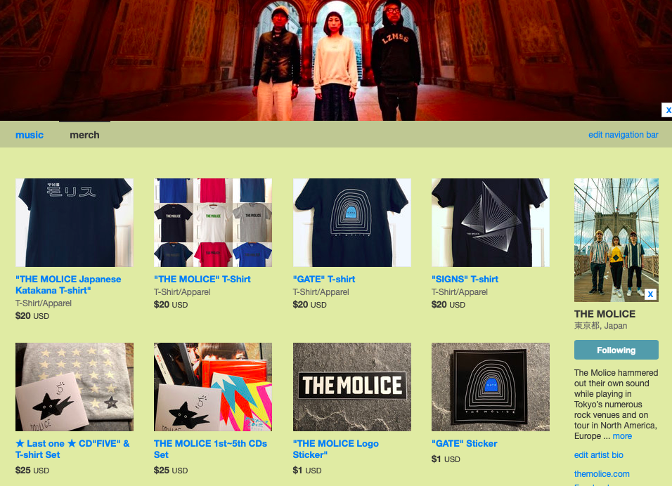 THE MOLICE shop page
